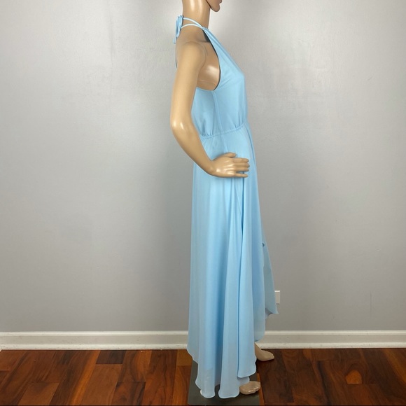 HAUTE HIPPIE BLUE HALTER HIGH-LOW MAXI DRESS - Picture 6 of 9